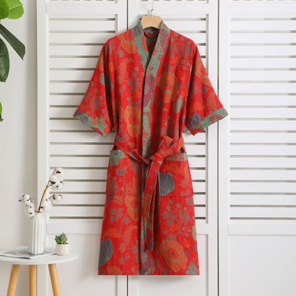 PrintLuxe Robe – Printed Cotton Bathrobe with Retro Floral Pattern