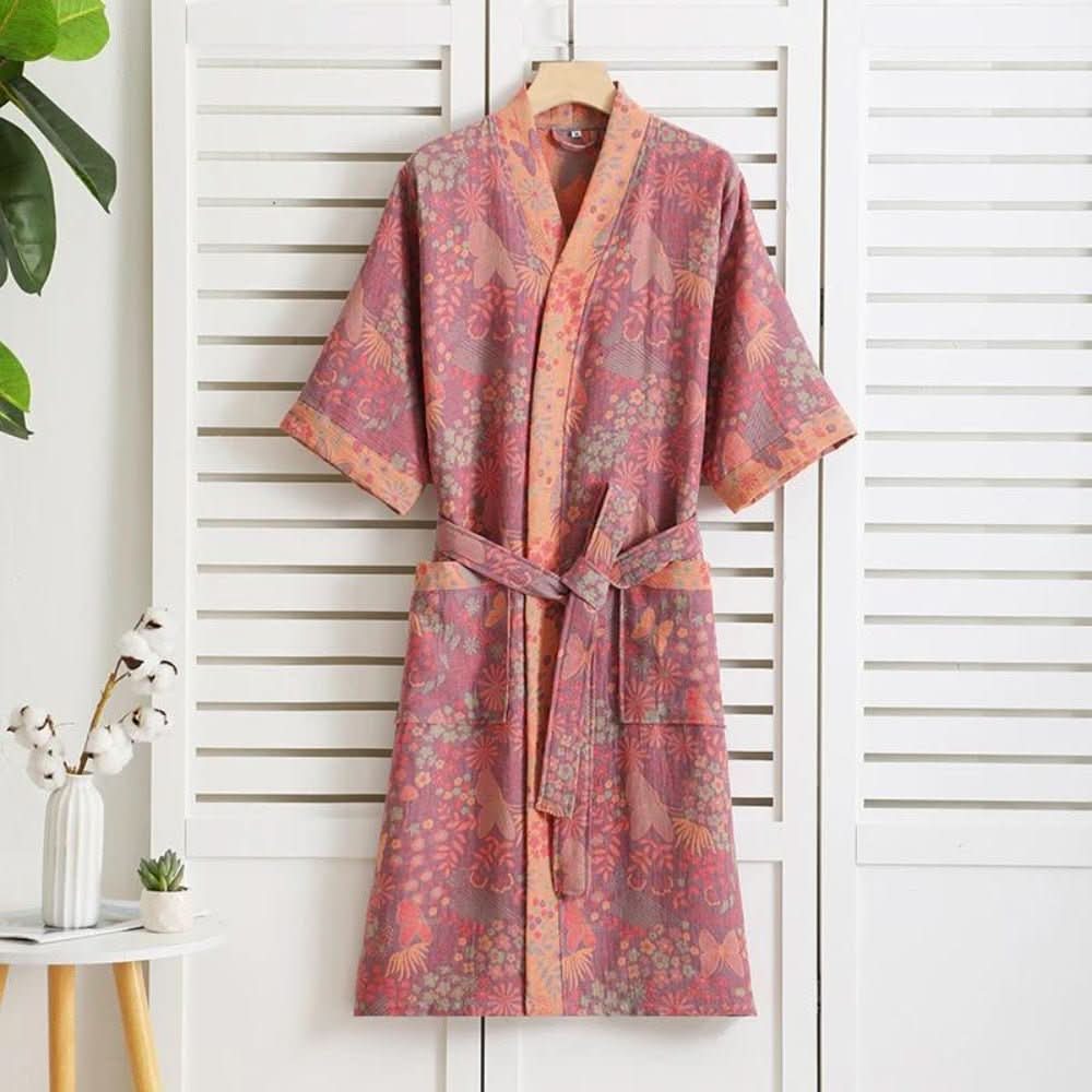 PrintLuxe Robe – Printed Cotton Bathrobe with Retro Floral Pattern