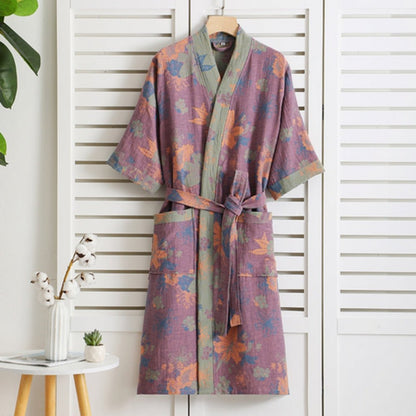 PrintLuxe Robe – Printed Cotton Bathrobe with Retro Floral Pattern