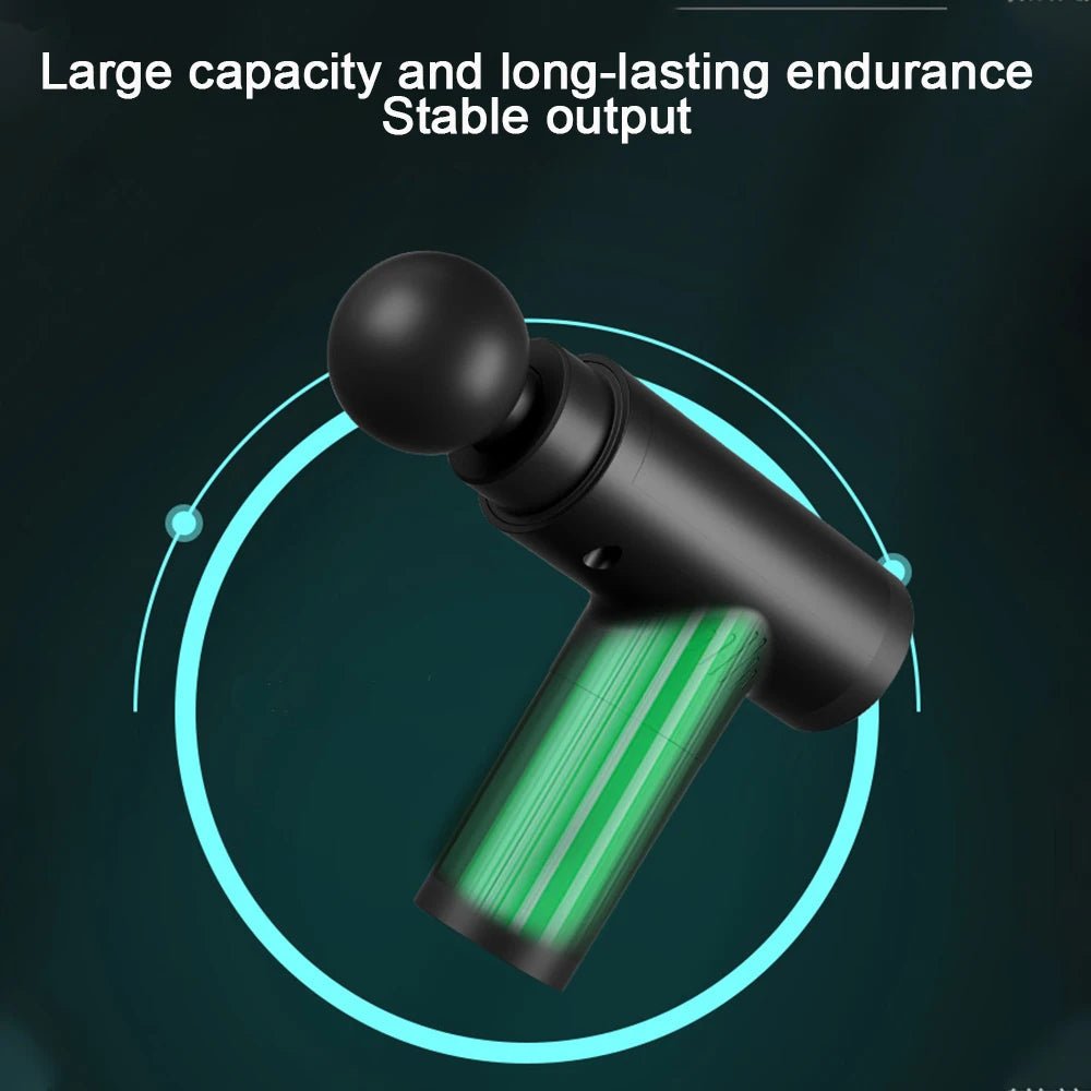 PulsePro Mini – Pistolet de fascia compact avec 6 niveaux de vitesse et 4 têtes de massage