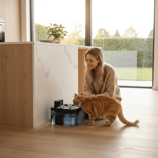 Fuente PUREFLOW – Fuente de agua inteligente para gatos con sensor de movimiento y filtración