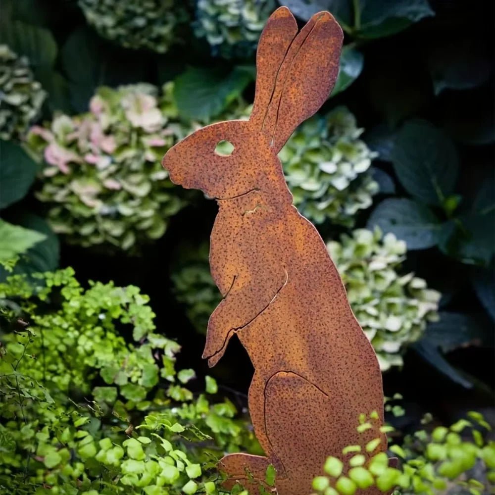 Rustic Metal Rabbit Garden Stake - Charming Iron Yard Art for Farmhouse Decor 5
