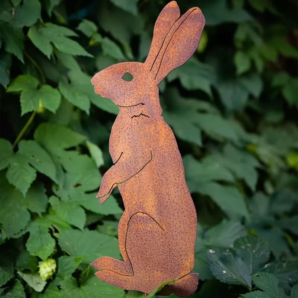 Rustic Metal Rabbit Garden Stake - Charming Iron Yard Art for Farmhouse Decor 3