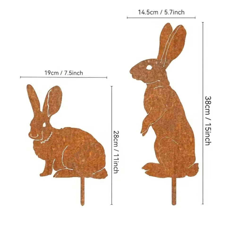 Rustic Metal Rabbit Garden Stake - Charming Iron Yard Art for Farmhouse Decor 1