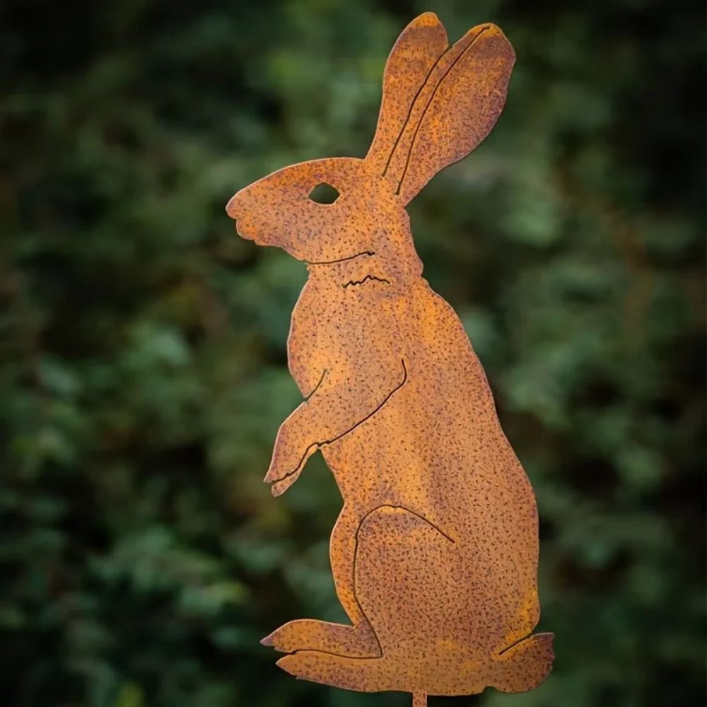 Rustic Metal Rabbit Garden Stake - Charming Iron Yard Art for Farmhouse Decor 2