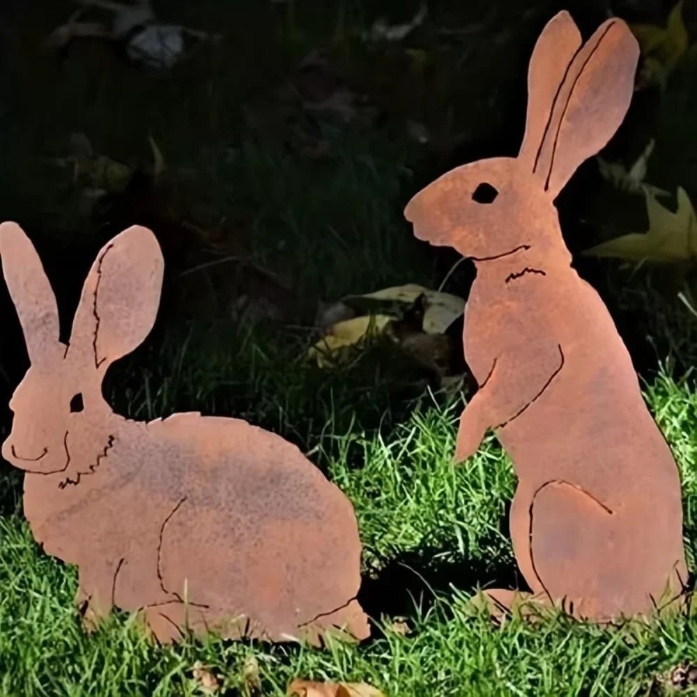 Rustic Metal Rabbit Garden Stake - Charming Iron Yard Art for Farmhouse Decor 0