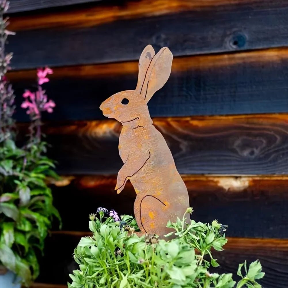 Rustic Metal Rabbit Garden Stake - Charming Iron Yard Art for Farmhouse Decor 4