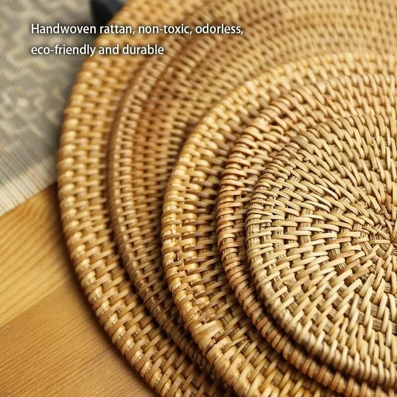 Rattan Weave Drink Coasters - Heat Insulation Mats for Indoor & Outdoor Use (3Pcs/6Pcs) 4