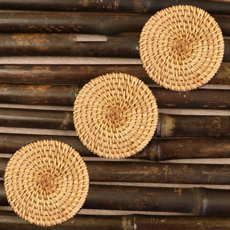 Rattan Weave Drink Coasters - Heat Insulation Mats for Indoor & Outdoor Use (3Pcs/6Pcs) 6