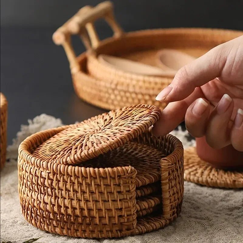 Rattan Weave Drink Coasters - Heat Insulation Mats for Indoor & Outdoor Use (3Pcs/6Pcs) 0