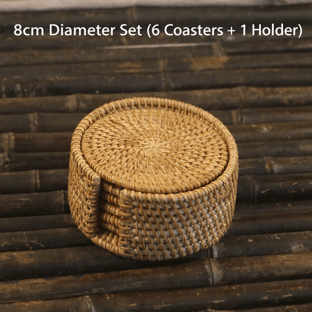 RATTANRA – Heat-Insulating Rattan Drink Coasters for Table Protection