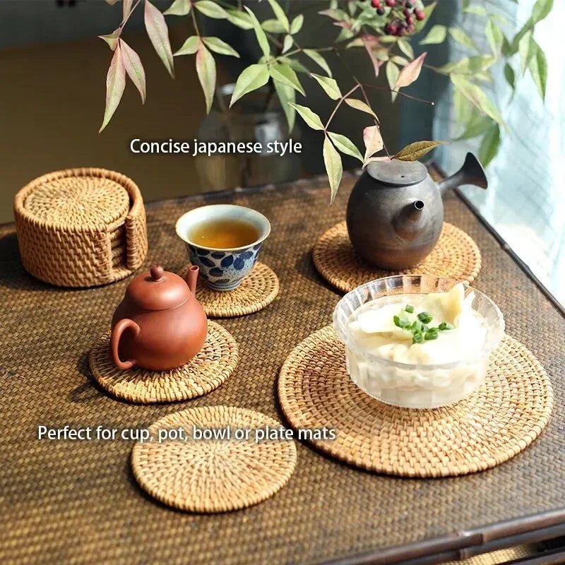 Rattan Weave Drink Coasters - Heat Insulation Mats for Indoor & Outdoor Use (3Pcs/6Pcs) 3
