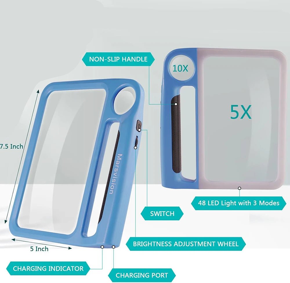 Handheld Reading Magnifier with 5X & 10X Magnification and LED Light 5