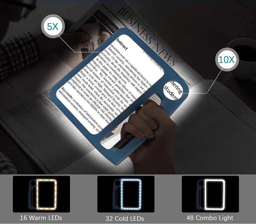 Handheld Reading Magnifier with 5X & 10X Magnification and LED Light 1