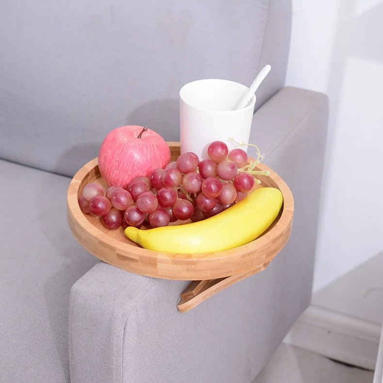 ARMRESTO Clip-On Natural Wood Armrest Tray for Snacks and Drinks 2