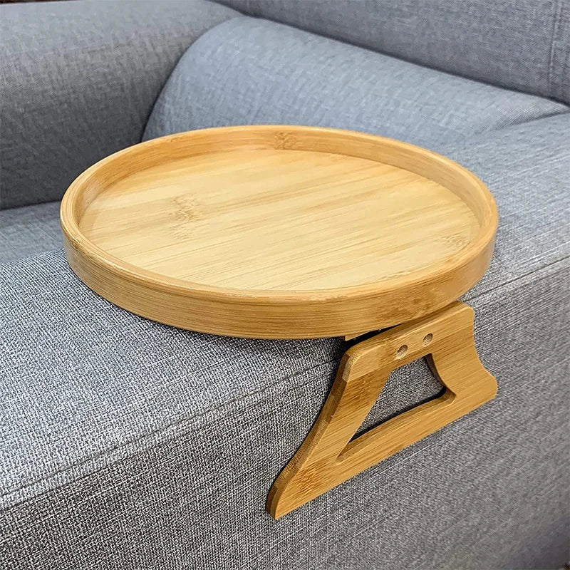 ARMRESTO Clip-On Natural Wood Armrest Tray for Snacks and Drinks 0