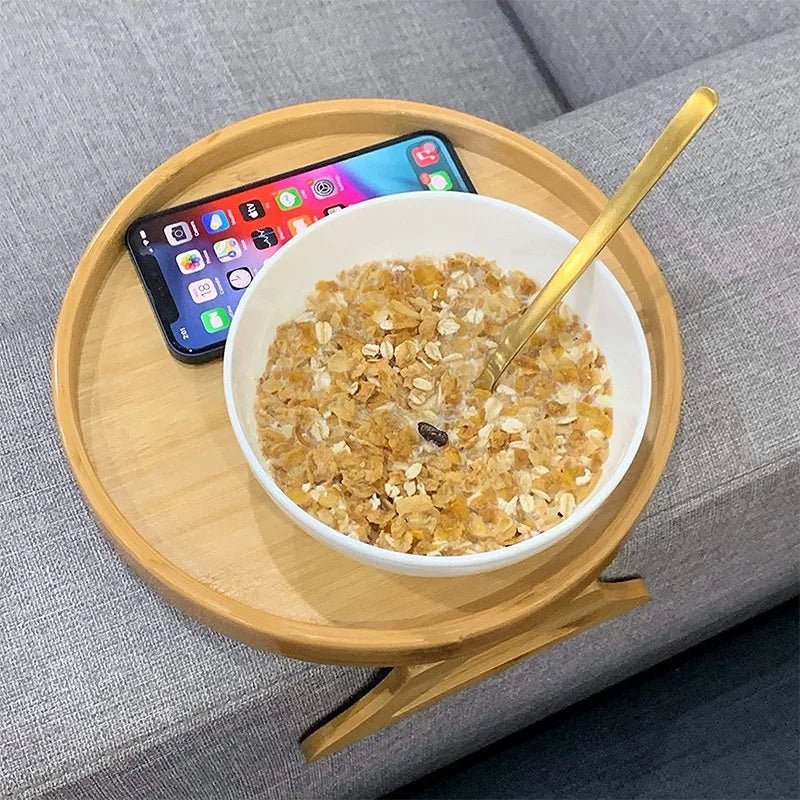 ARMRESTO Clip-On Natural Wood Armrest Tray for Snacks and Drinks 1