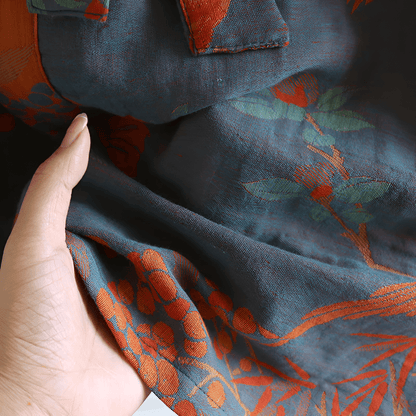 Retro Cotton Gauze Bathrobe – Lightweight Robe with Jacquard Pattern