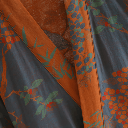 Retro Cotton Gauze Bathrobe – Lightweight Robe with Jacquard Pattern