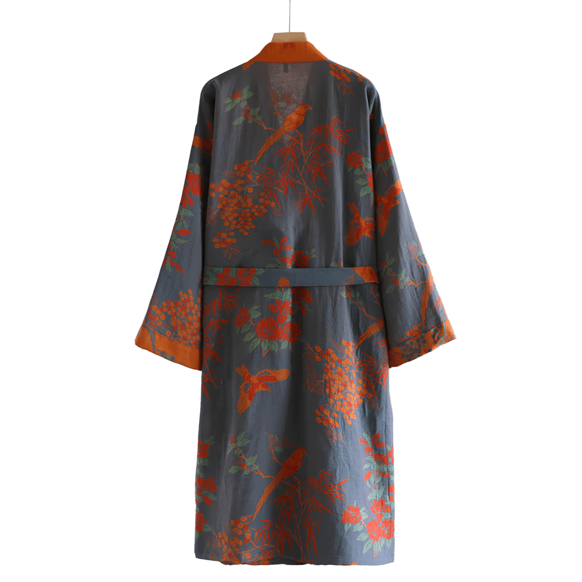 Retro Cotton Gauze Bathrobe – Lightweight Robe with Jacquard Pattern