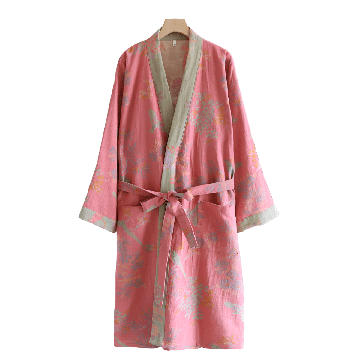 Retro Cotton Gauze Bathrobe – Lightweight Robe with Jacquard Pattern