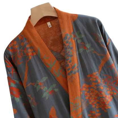 Retro Cotton Gauze Bathrobe – Lightweight Robe with Jacquard Pattern