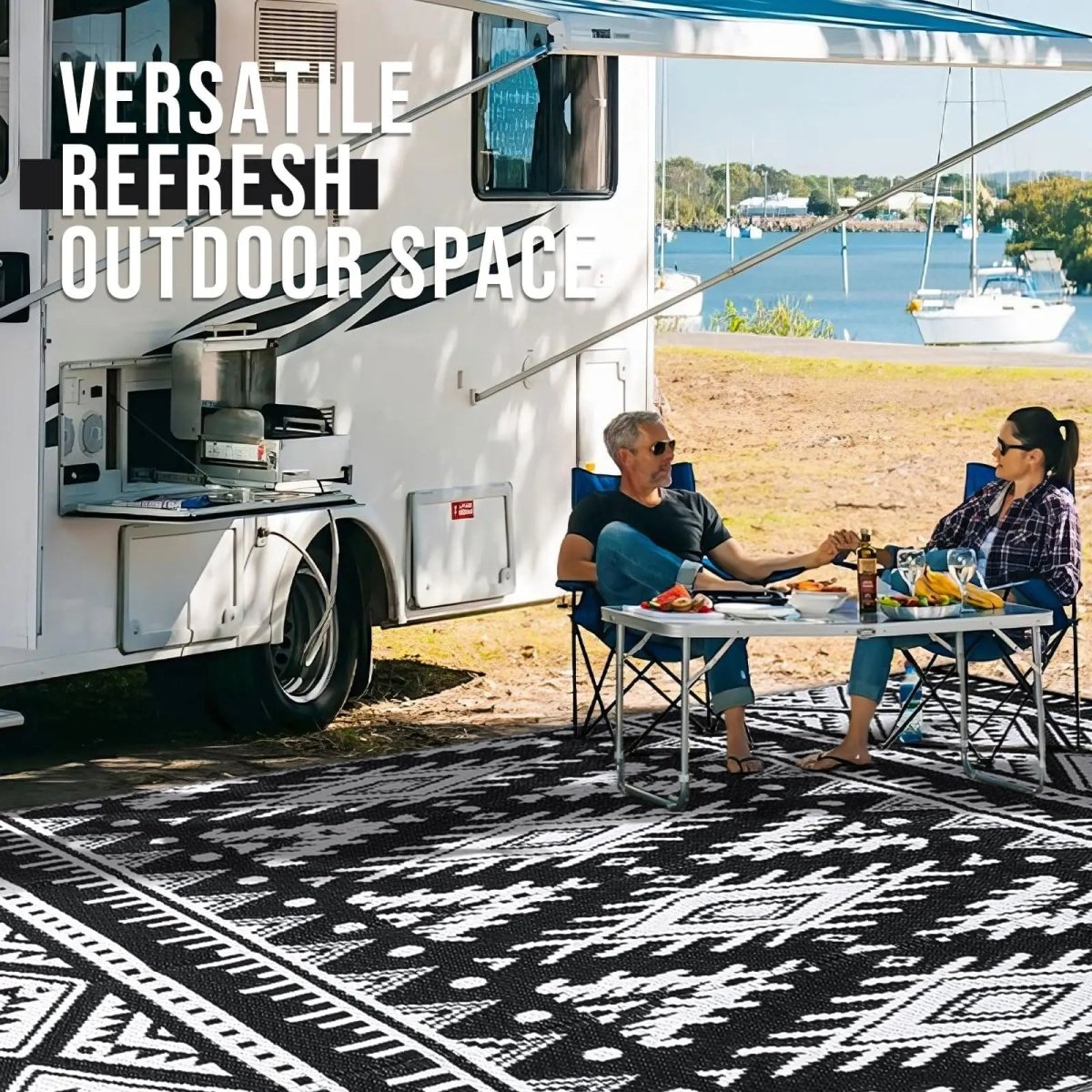 REVERSAIRE – Durable Waterproof Reversible Outdoor Plastic Straw Mat for Patio & Picnic 5