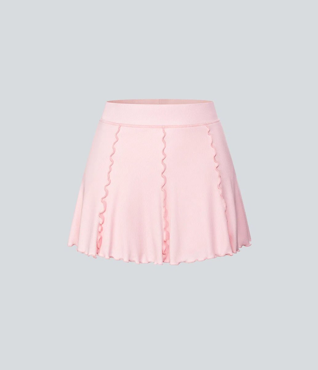 RIBBEDKNIT Tennis Skirt – Feminine 2-in-1 Skort with Frill Hem & Built-In Shorts