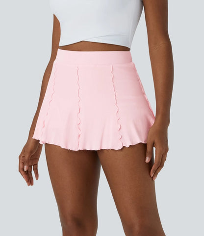 RIBBEDKNIT Tennis Skirt – Feminine 2-in-1 Skort with Frill Hem & Built-In Shorts