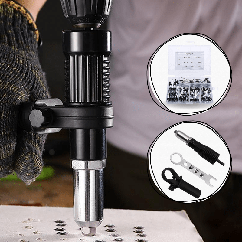 Rivetgun Adapter Kit for Electric Drills – Includes 4 Nozzles and 120 Screws, Ergonomic Design, Durable Aluminum Alloy-1