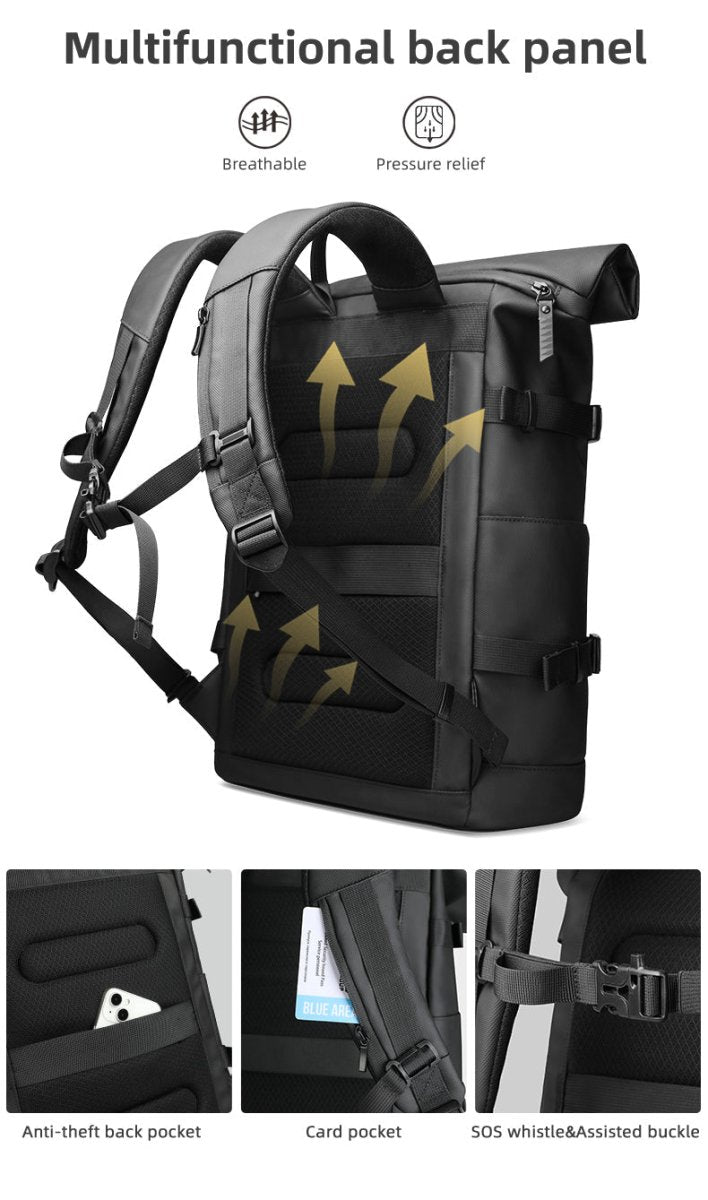 ROLLTRAIL Rolltop Backpack - Sacoche extensible pour ordinateur portable 17", étanche, antivol, pour l'extérieur et le voyage