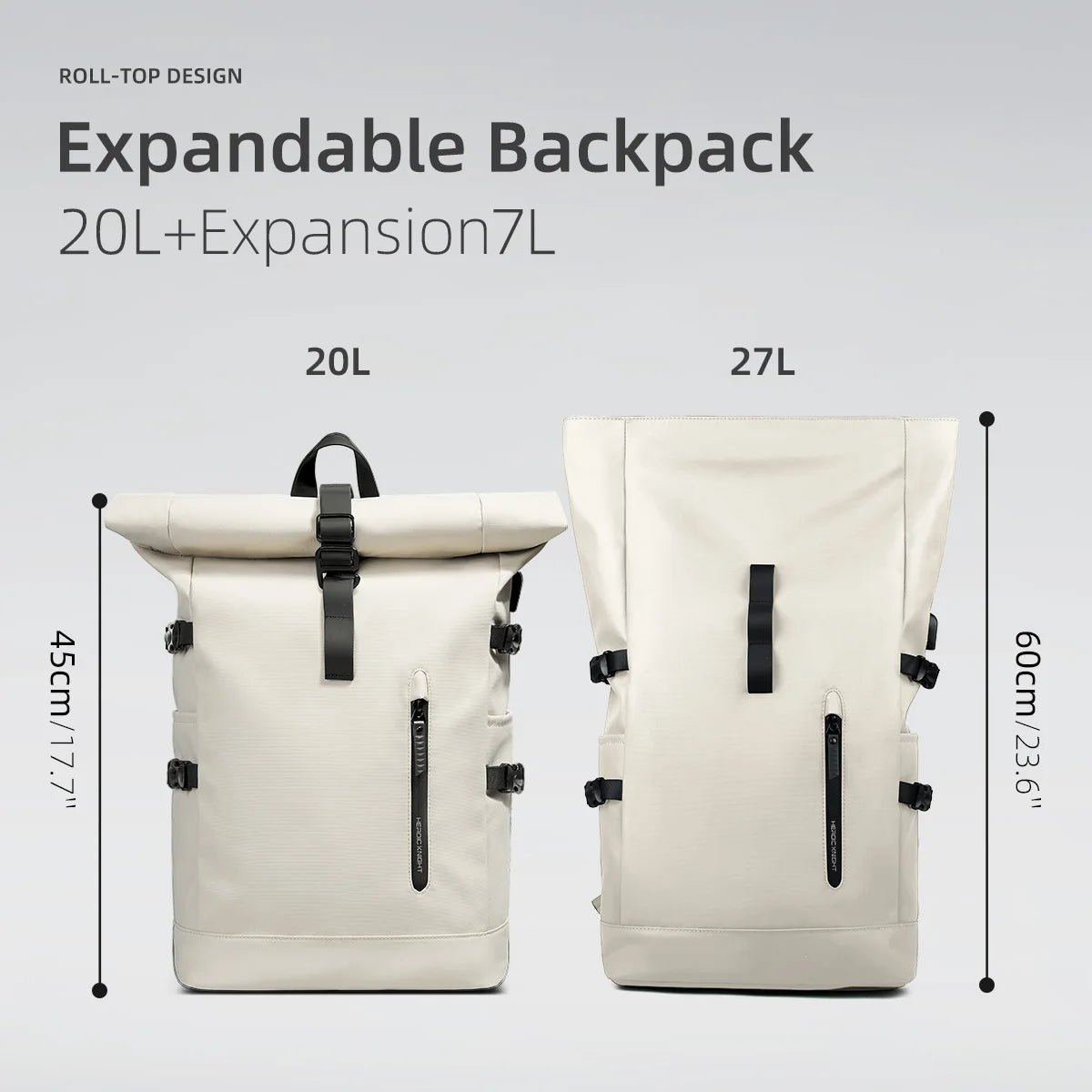 ROLLTRAIL Rolltop Backpack – Expandable, Waterproof, USB Charging, Anti-Shock, Fits 15.6” Laptop