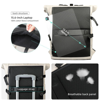 ROLLTRAIL Rolltop Backpack – Expandable, Waterproof, USB Charging, Anti-Shock, Fits 15.6” Laptop