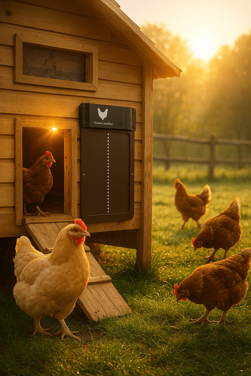ROOSTSECURE – Porta automatica per pollaio con sensore di luce e protezione dalle intemperie