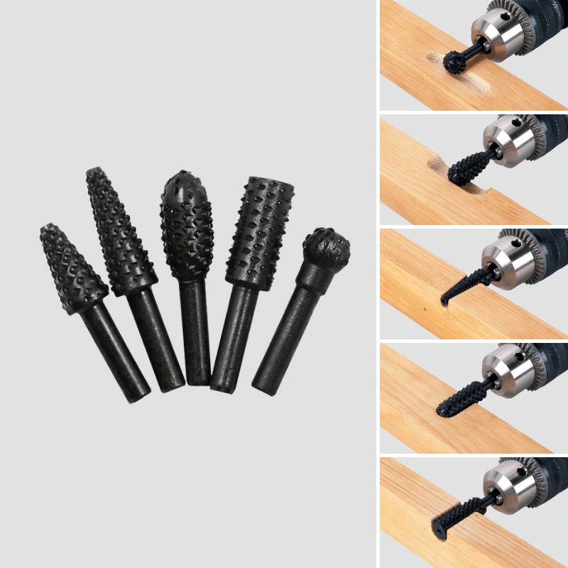 Rotary Burr Set of 5 – High-Carbon Steel Bits for Wood and Metalworking, Versatile Drill Attachments-1