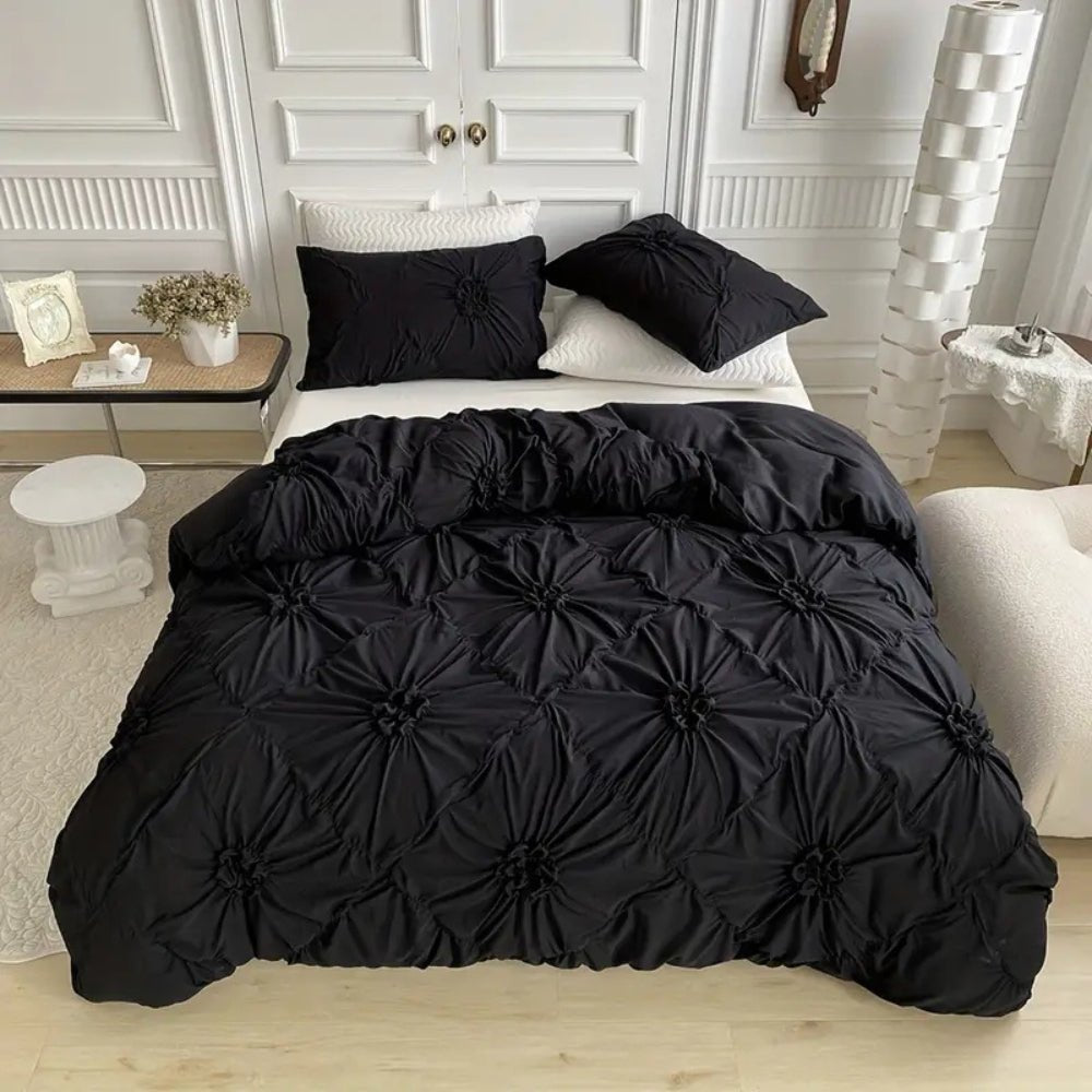 Parure de couette RuffledWeave – Parure de housse de couette élégante à fleurs volantées en microfibre