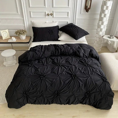 Parure de couette RuffledWeave – Parure de housse de couette élégante à fleurs volantées en microfibre