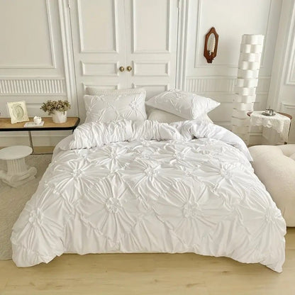 Parure de couette RuffledWeave – Parure de housse de couette élégante à fleurs volantées en microfibre