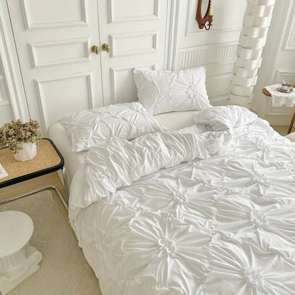 Parure de couette RuffledWeave – Parure de housse de couette élégante à fleurs volantées en microfibre