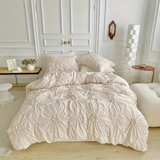 Parure de couette RuffledWeave – Parure de housse de couette élégante à fleurs volantées en microfibre
