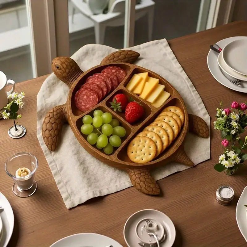 Turtlétier - Handcrafted Wooden Charcuterie Board with 5 Compartments 1