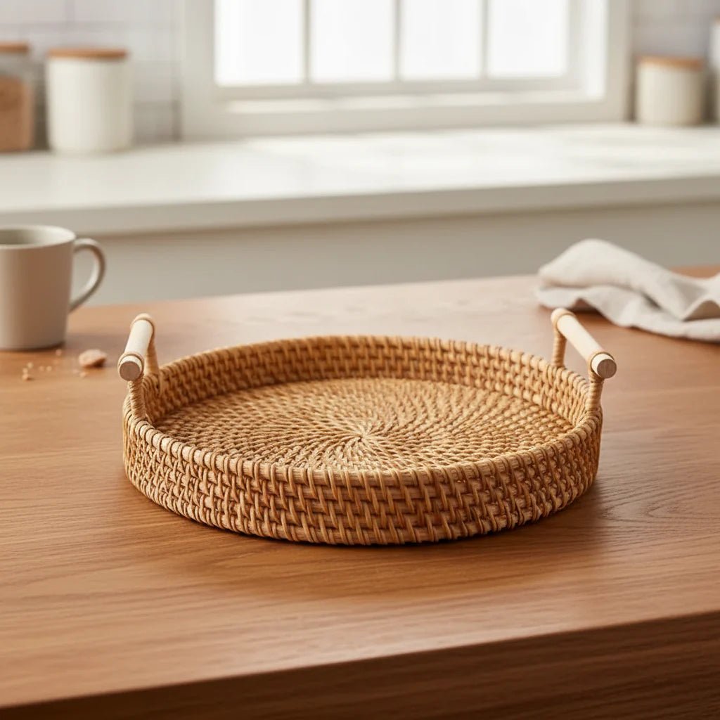 RUSTICPANTRY – Handwoven Rattan Tray & Food Storage Basket with Lid