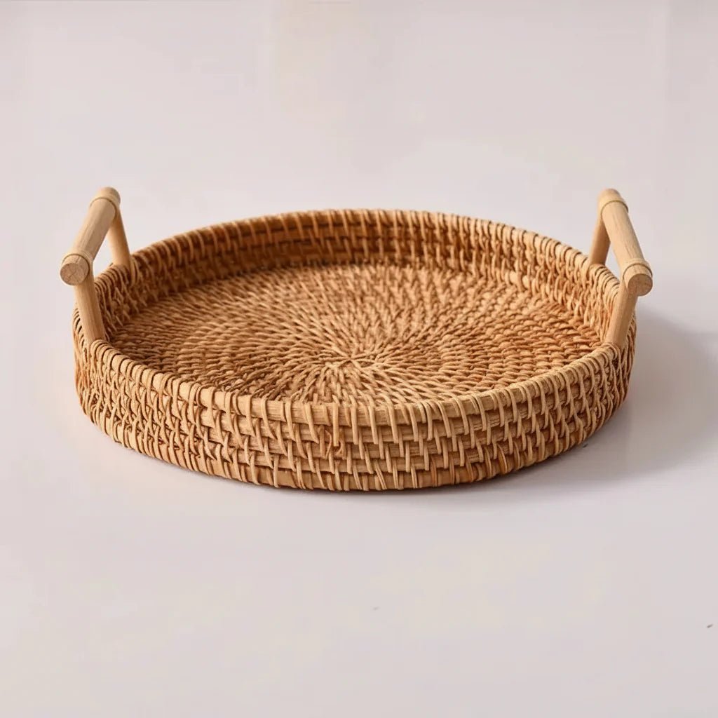 RUSTICPANTRY – Handwoven Rattan Tray & Food Storage Basket with Lid
