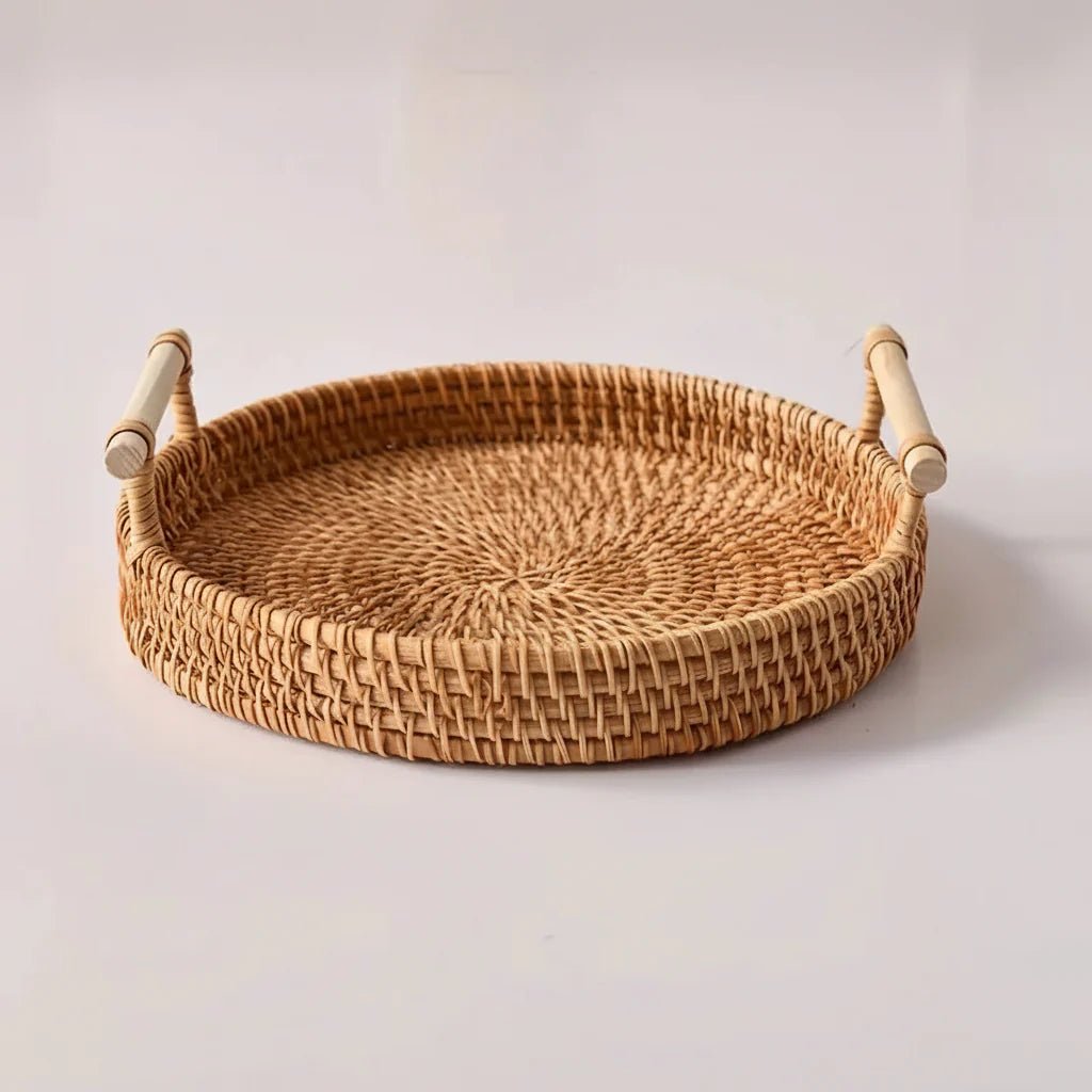 RUSTICPANTRY – Handwoven Rattan Tray & Food Storage Basket with Lid