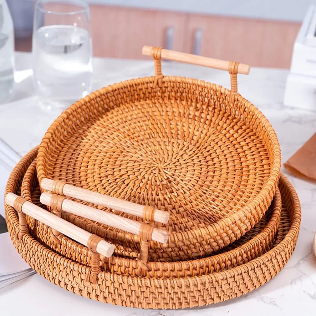 RUSTICPANTRY – Handwoven Rattan Tray & Food Storage Basket with Lid