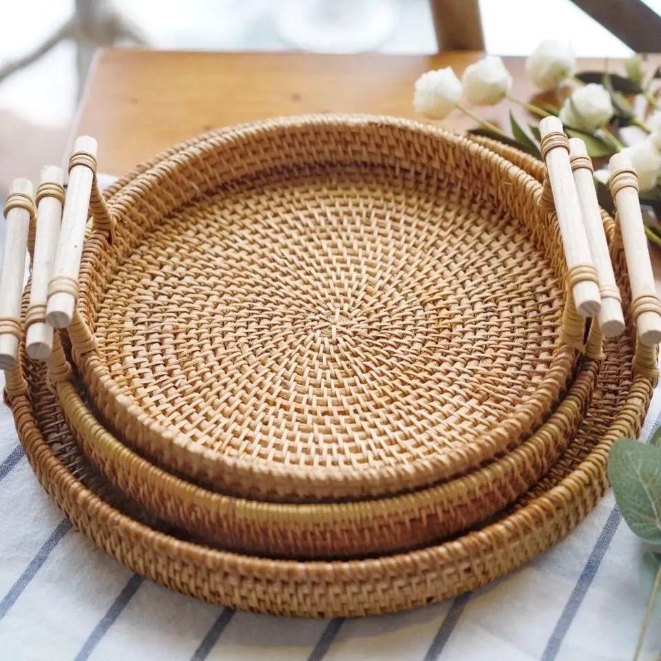 RUSTICPANTRY – Handwoven Rattan Tray & Food Storage Basket with Lid