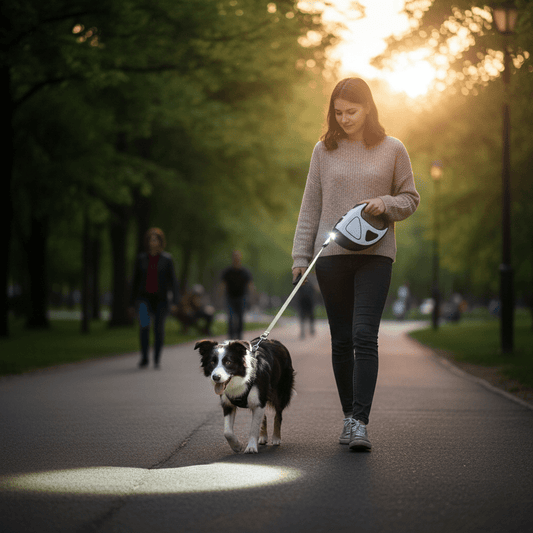 SAFEPAW – Correa retráctil para perro con LED, enrollado automático y agarre