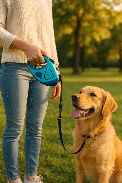 SAFEPAW – Correa retráctil para perro con LED, enrollado automático y agarre