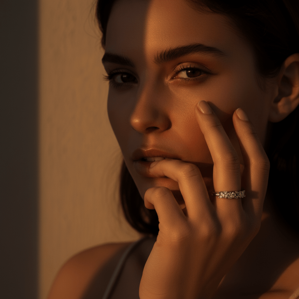 Verspreid zonlicht zilver gouden ring