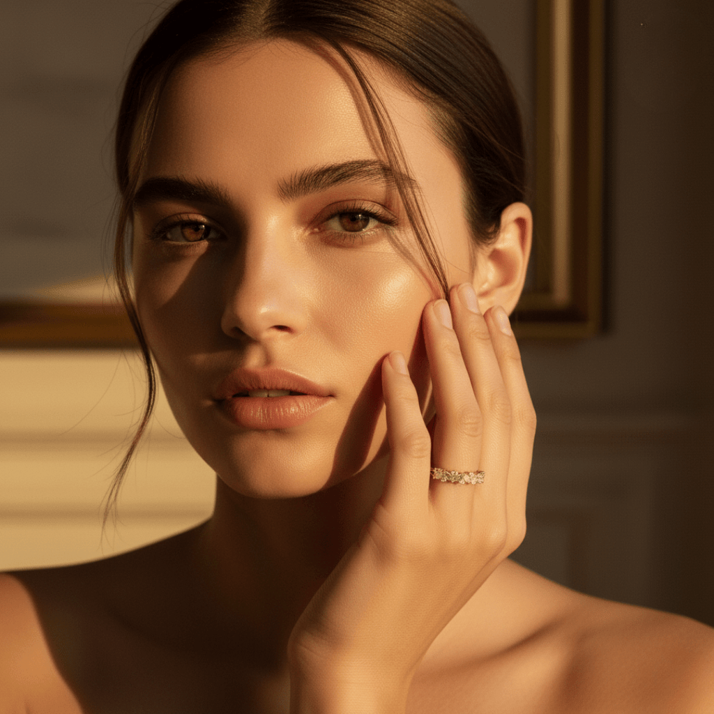 Verspreid zonlicht zilver gouden ring